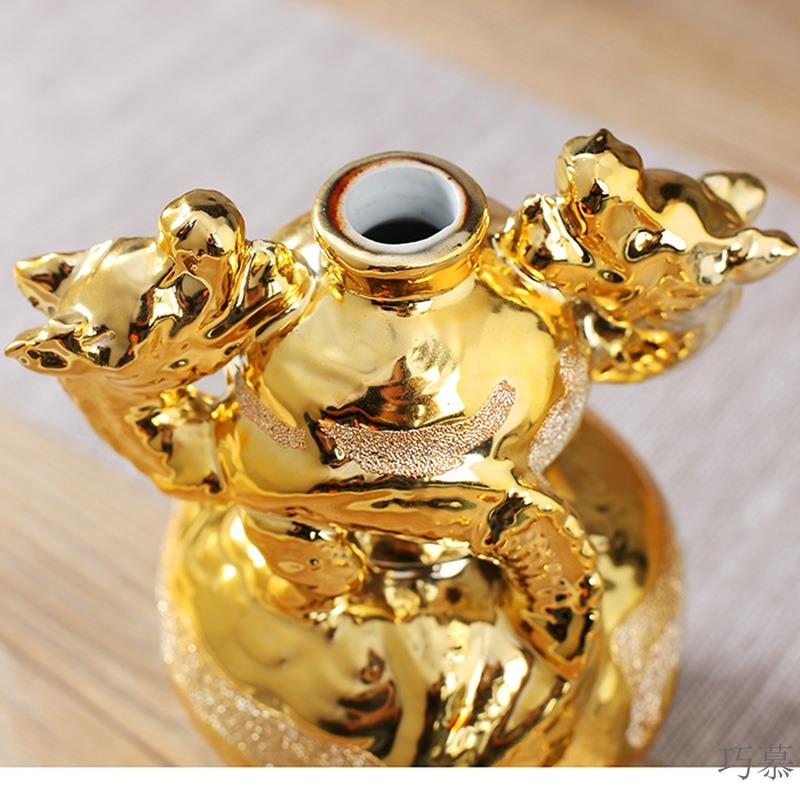 Qiao mu modern placer gold ceramic grinding gourd bottle ssangyong auspicious 1 catty 5 jins of 10 jins sealed empty jars hip flask