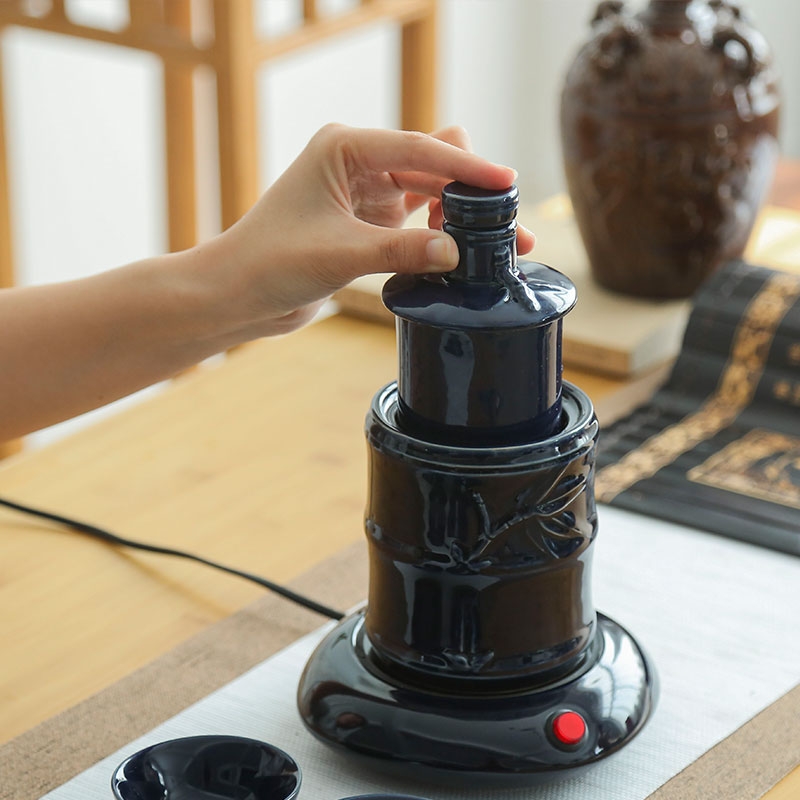 Qiao mu had a hip flask electrical heating hot wine temperature burn wine wine pot hot black pottery JiLan wine sets
