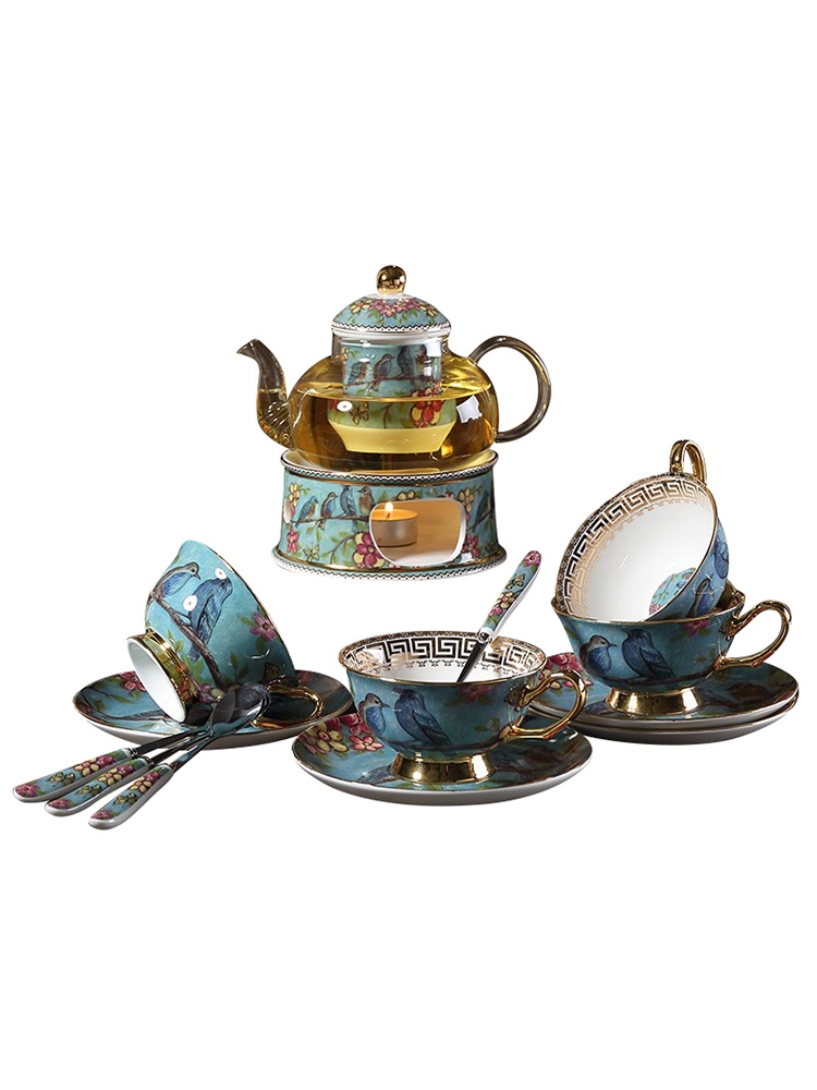 Qiao mu rural wind European ceramic teapot set home afternoon tea tea set with filter based heating base