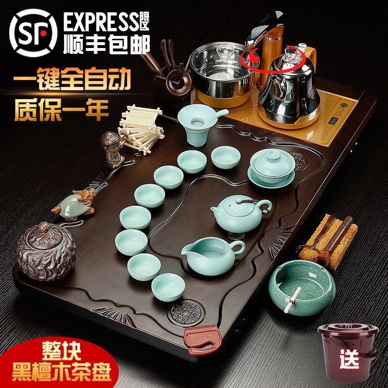 Qiao mu ebony wood tea tray was purple sand tea set a complete set of kung fu tea set automatic contracted household