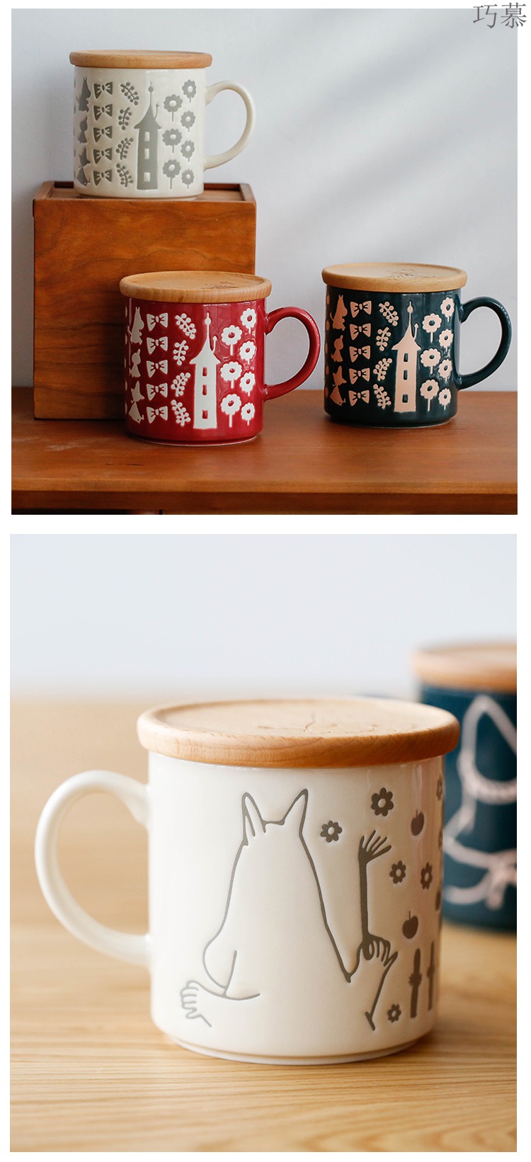 Qiao mu LH moomin cups with cover wood cover glass ceramic keller cup Japanese Nordic home lovely gift box