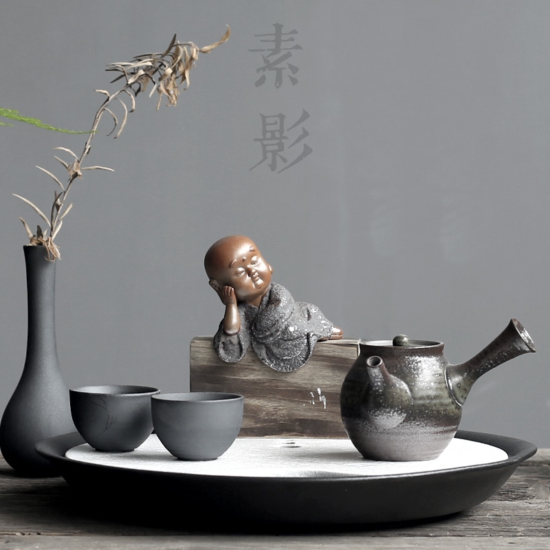 Qiao mu mottled rust tea pet undressed ore coarse pottery express little monk exquisite checking tea tray was furnishing articles