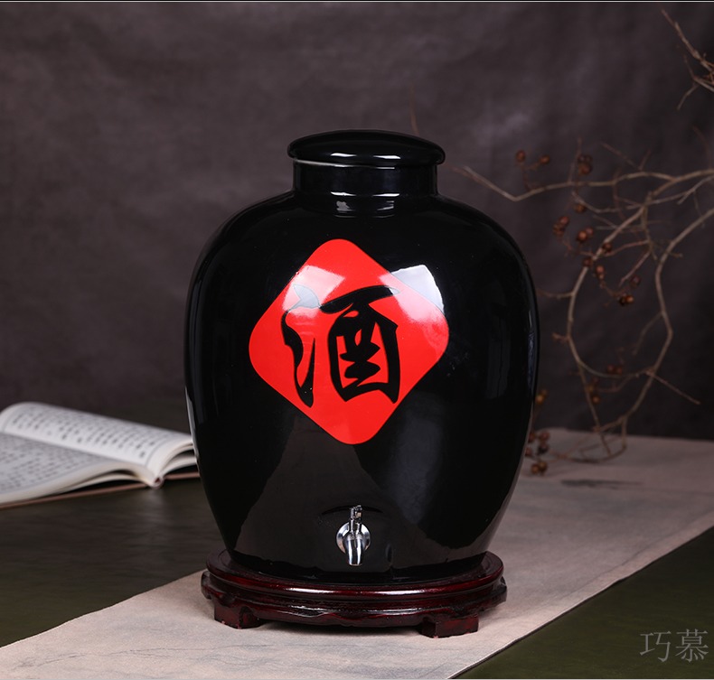 Qiao mu household ceramic antique white wine wine jar hip 10 jins 20 jins 30 jins mercifully wine bottle seal black