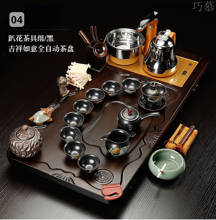 Qiao mu ebony wood tea tray was purple sand tea set a complete set of kung fu tea set automatic contracted household