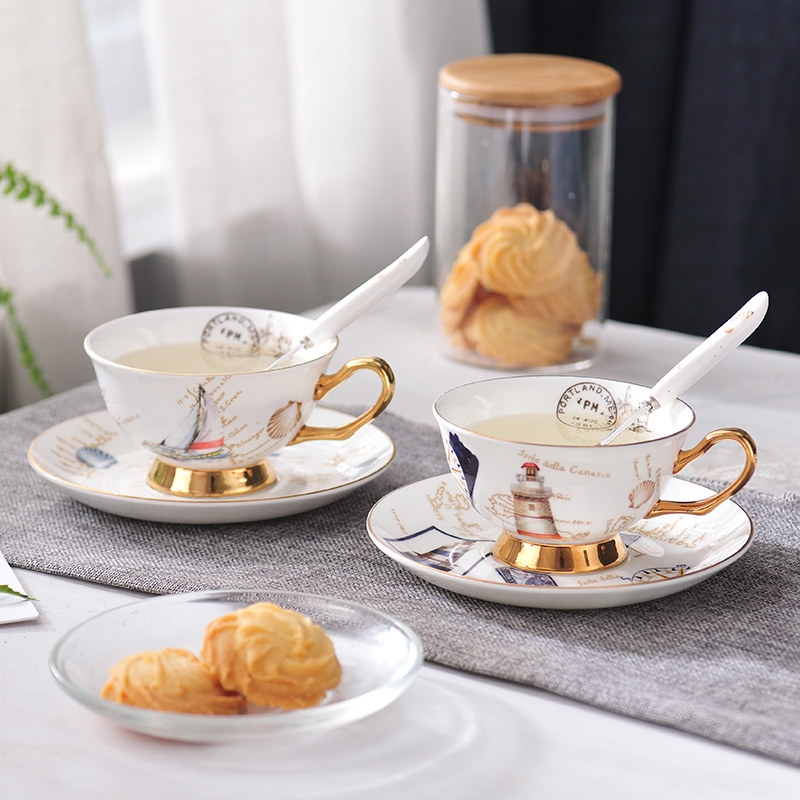 Qiao mu ceramic coffee cup set European - style key-2 luxury restoring ancient ways of small black tea cup creative English afternoon camellia tea cups