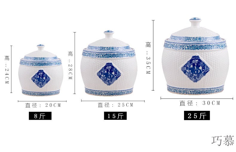 Qiao mu ceramic barrel with cover of jingdezhen ceramic ricer box with cover storage jar airtight household moistureproof insect - resistant reservoir