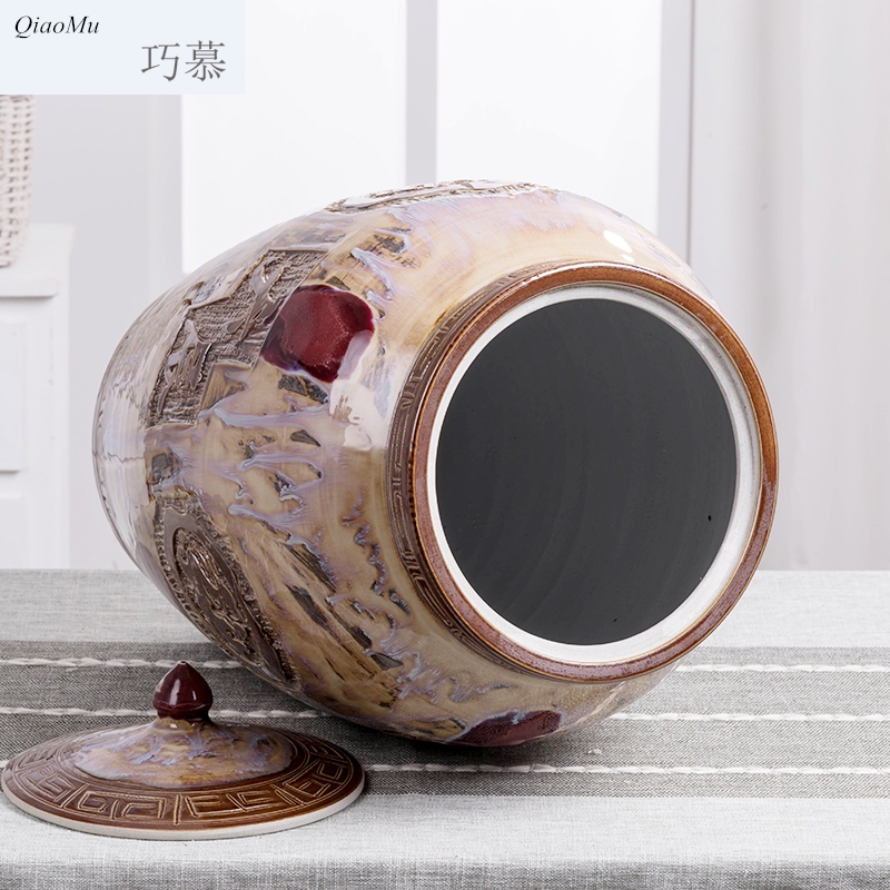 Qiao mu 50 kg of jingdezhen ceramics with cover household barrel 100 catties ricer box meter box cylinder storage tank seal storage