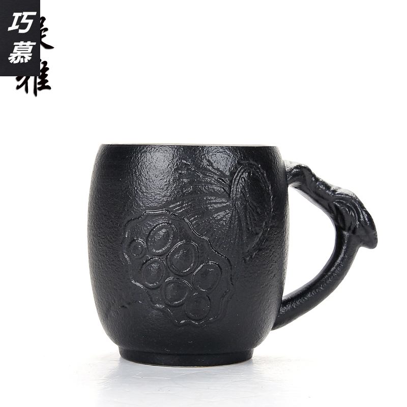 Qiao mu to restore ancient ways with handle ideas ceramic cups of black white coarse pottery master cup single home tea cups of tea