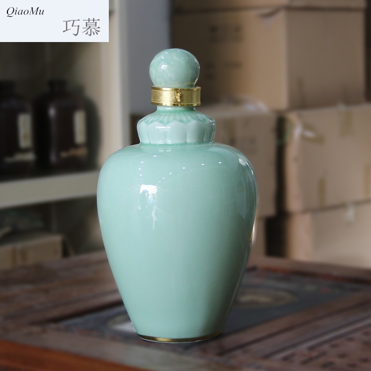 Qiao mu jingdezhen high temperature shadow blue glaze ceramic seal 5 jins of outfit protoplasmic mercifully bottle 5 jins of empty wine to send