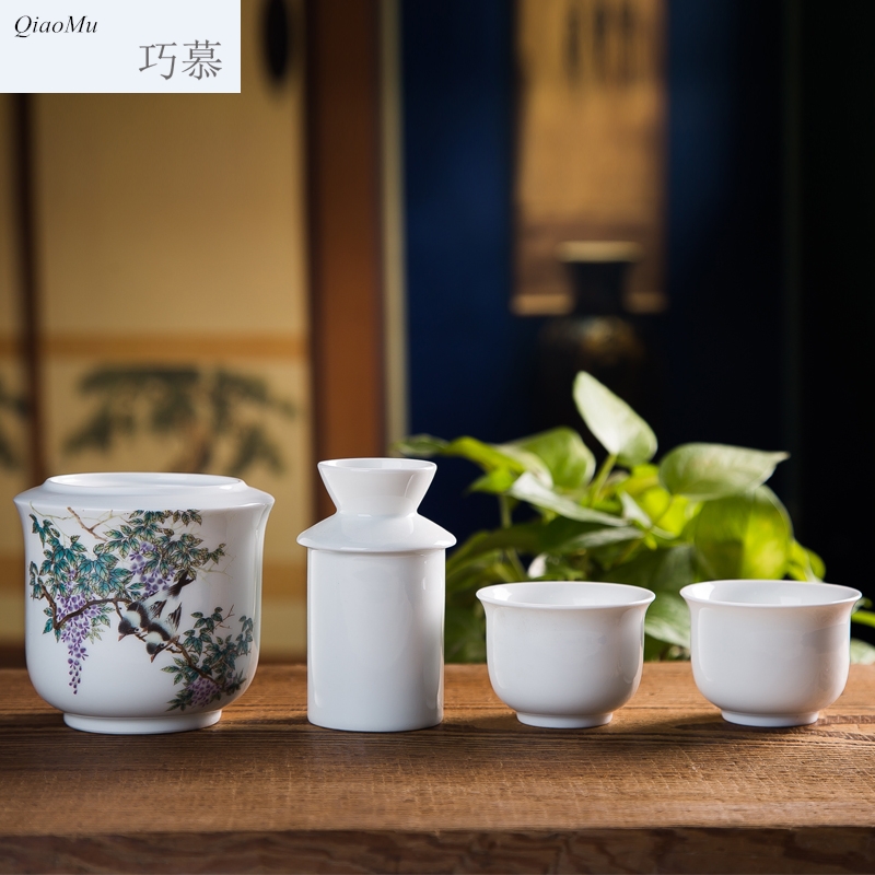 Qiao mu jingdezhen high white clay four two set temperature jar of wine wine warm hot and clear a jar of wine wine