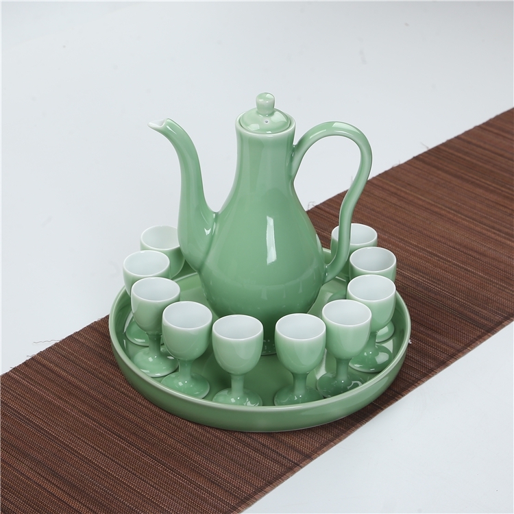 Qiao mu ceramic liquor wine longquan green China home hip flask glass kit gift set points wine tall