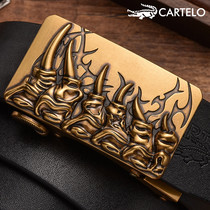 Carcodile Crocodile Leather Strap Male Retro Head Layer Cow Leather Golden Angle Relief Auto Button Casual 100 Hitch Pants Belt Tide