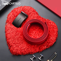 Carcodile Crocodile China Red Mens Leather Strap Genuine Leather Automatic Buckle This Year Red Belt Head Layer Bull Leather Pants Strap