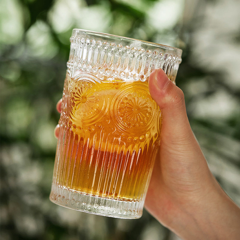 Retro Sunflower Glass Cups Ins Wind Juice Drinks Cup Summer Creative Relief Home Heat Resistant Drinking Cups