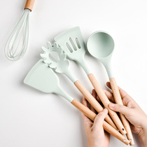 Silicone kitchenware set high temperature resistant household cooking pot kitchen set combination non-stick pan Japanese wooden handle