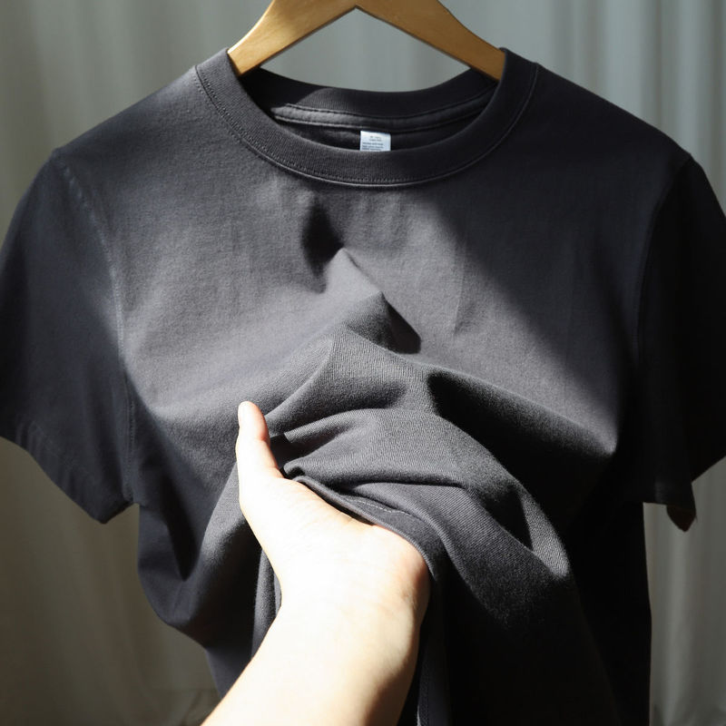 Soft Dark Gray 300g Heavyweight Pure Cotton Charcoal Gray Short-Sleeve T-Shirt, Simple Solid Color, Loose and Versatile Unisex Top for Summer