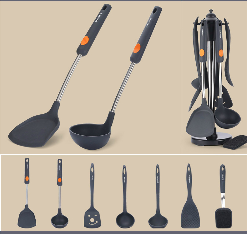Cũ chảo không dính xẻng xẻng tay cầm dài thực phẩm cấp silicone nấu ăn xẻng xẻng muỗng bếp - Phòng bếp gia dụng nhà bếp