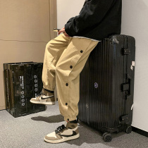 Corduroy pants mens autumn and winter ins tide breasted pants Hong Kong style handsome overalls loose size casual sweatpants