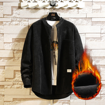 Corduroy shirt men long sleeve autumn and winter plus velvet thick loose size coat Tide brand trend Japanese retro shirt