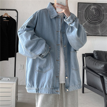 Denim jacket mens spring ins tide handsome Hong Kong style casual jacket Korean trend loose Joker tooling jacket