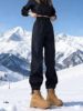Black Fleece-Lined Jogger Pants for Men and Women, Thickened for Autumn and Winter, Cold-Resistant, Suitable for Skiing in Northeast, Hiking, and Mountaineering