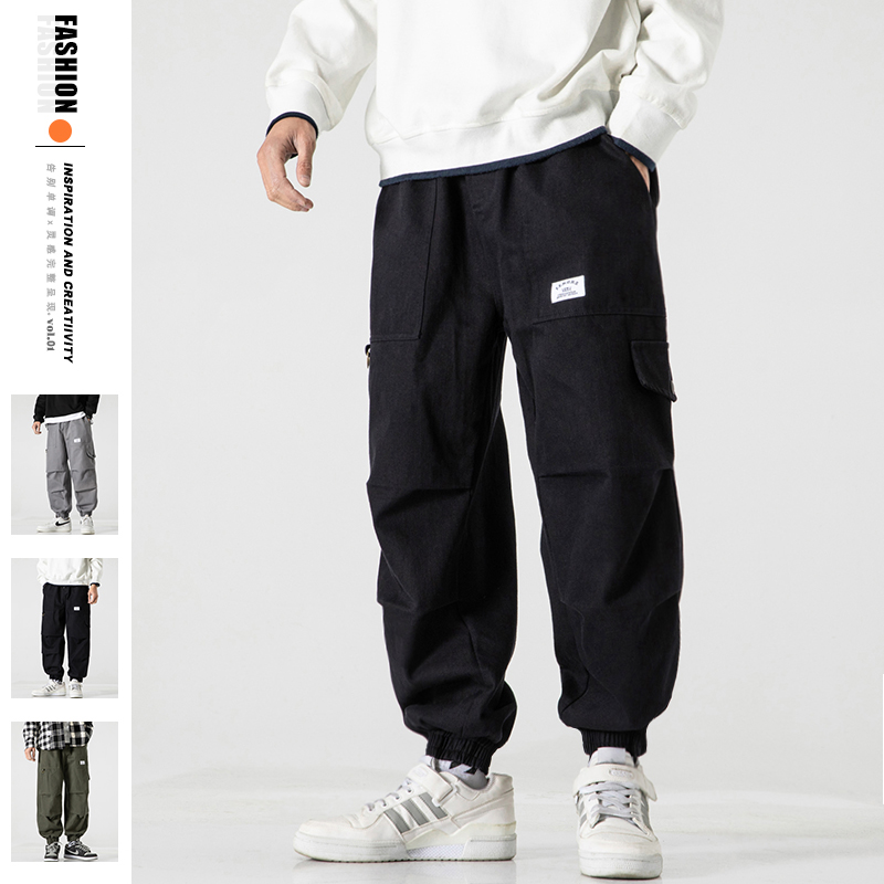 Functional Engineering Pants Men's Autumn Winter Plus Suede Thickened Trousers Tide Card Pumping Rope Bungling Pants Loose Straight Cylinder Large Size Casual Pants