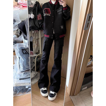 Cleanfit Black Flared Jeans for Men and Women, American High Street Vibe, Slim Fit Straight Work Pants