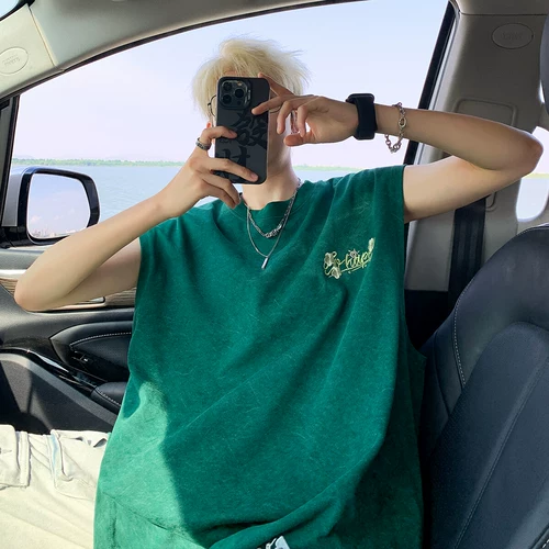 Ретро летний жилет, футболка без рукавов, в американском стиле, с вышивкой