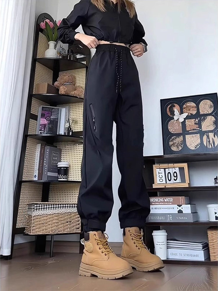 Black Fleece-Lined Jogger Pants for Men and Women, Thickened for Autumn and Winter, Cold-Resistant, Suitable for Skiing in Northeast, Hiking, and Mountaineering