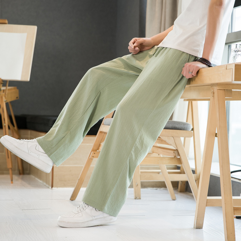 Linen Pants for Men, Summer Ice Silk Pants, 2025 New Cotton-Linen Cropped Pants, Spring and Summer Loose Straight Casual Long Pants