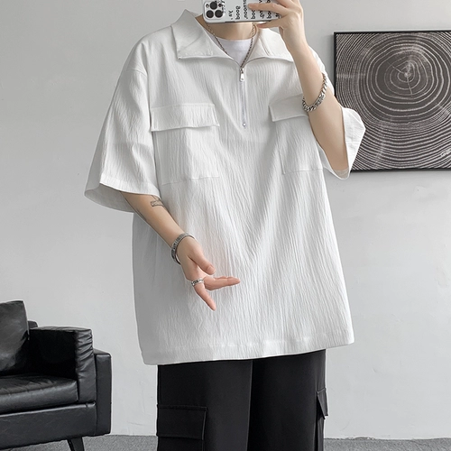 Шелковая футболка с коротким рукавом, рубашка, футболка polo, в корейском стиле, свободный крой