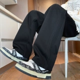 Дизайнерские утепленные демисезонные мужские штаны, в американском стиле, тренд сезона, свободный прямой крой