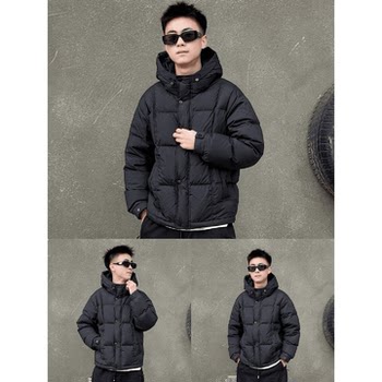 White Duck down Magnetic Buckle Puff down Jacket for Men, Winter Thickened Warm High-End Stylish Bread Coat