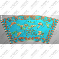 Scalloped border four carp carp lotus fish hanging plaque hanging screen window flower finely carved image grayscale image lotus fish