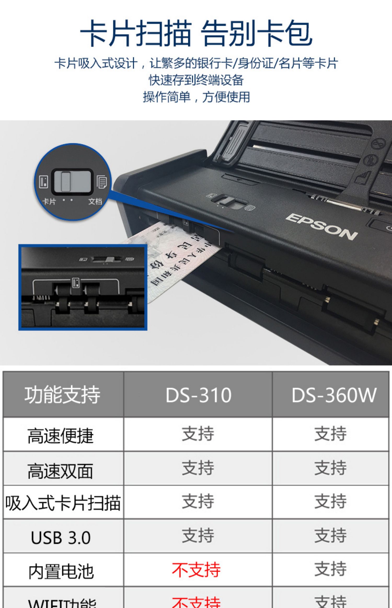 Máy quét giấy gốc Epson DS-310 DS-360W nhỏ gọn cầm tay hai mặt điện thoại di động tốc độ cao WiFi không dây hoàn toàn mới hình ảnh tài liệu ảnh thẻ ID hai mặt - Máy quét máy quét scanner