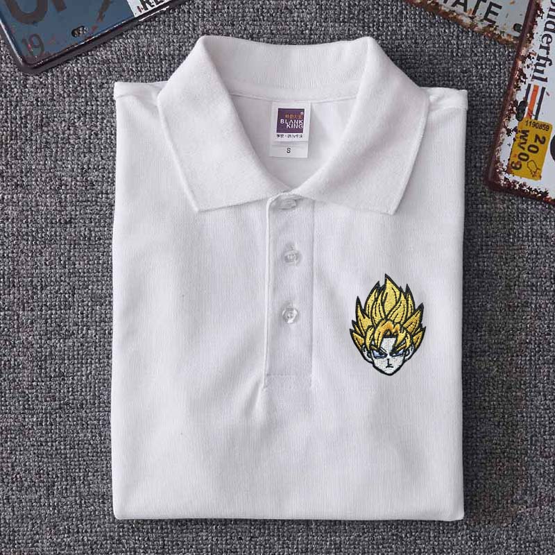 Nhật Bản Tide thương hiệu thêu văn học hoạt hình anime thanh niên cotton POLO áo sơ mi sinh viên ve áo ngắn tay áo sơ mi nam Paul áo phông polo