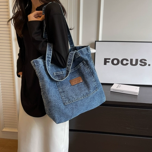 Джинсовый шоппер, вместительная и большая сумка на одно плечо, небольшая дизайнерская универсальная льняная сумка