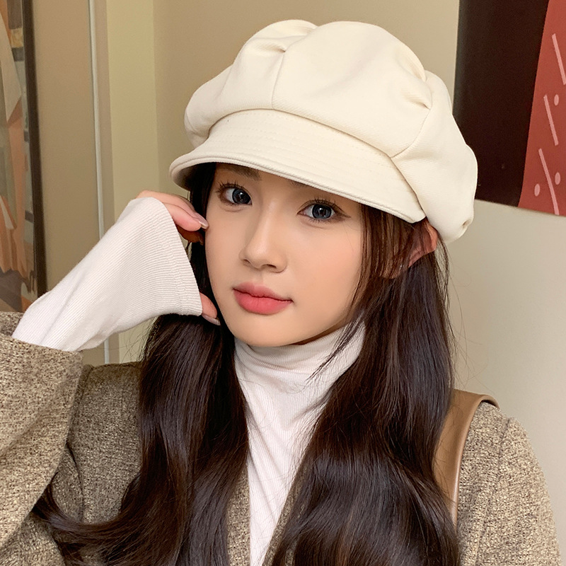 新しい八角形の帽子、女性用、秋冬用、厚手、暖かい、画家帽子、大きな頭、顔が見える、小さな雲、ニュースボーイ、ベレー帽、ダックビルキャップ