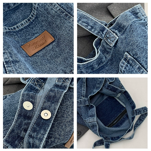 Джинсовый шоппер, вместительная и большая сумка на одно плечо, небольшая дизайнерская универсальная льняная сумка