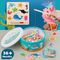 Baby fishing toy multifunctional wooden magnetic childrens early education fishing toy can be stored to improve concentration