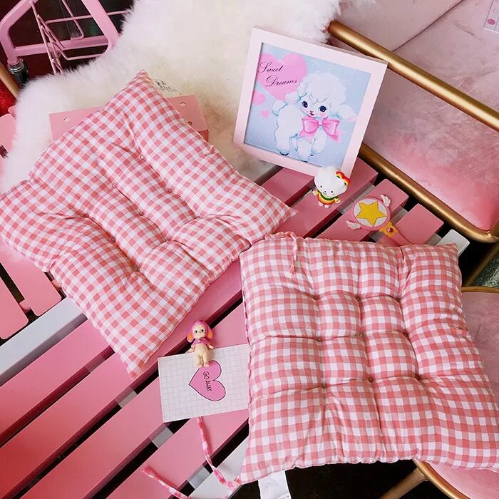 Day Ensemble Soft Cute Teenage Girl Pink Plaid Cushion Student Dorm Room Office Chair Mat Spring Thickening Soft Mat