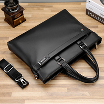 Briefcase Mens Business Commuting Handbag New Government Meeting Document Bag One-shoulder Diagonal Leather Computer Bag