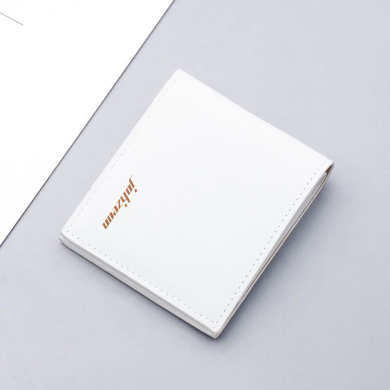 White Men's Wallet, Short Style, Trendy Brand for Students, Popular Online, Men's Color-Blocked Leather Wallet, Foldable Men's Wallet, Compact Style