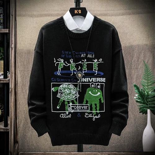 Мужской демисезонный трендовый универсальный трикотажный свитер для отдыха, 2020, в корейском стиле, оверсайз, круглый воротник