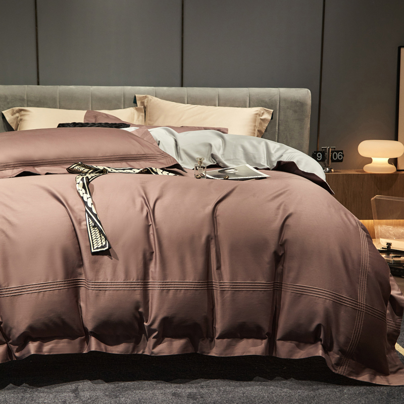 High end 140 long suede cotton gon satin four pieces of pure cotton 100 full cotton minimalist Embroidered Bed bedding with bedding