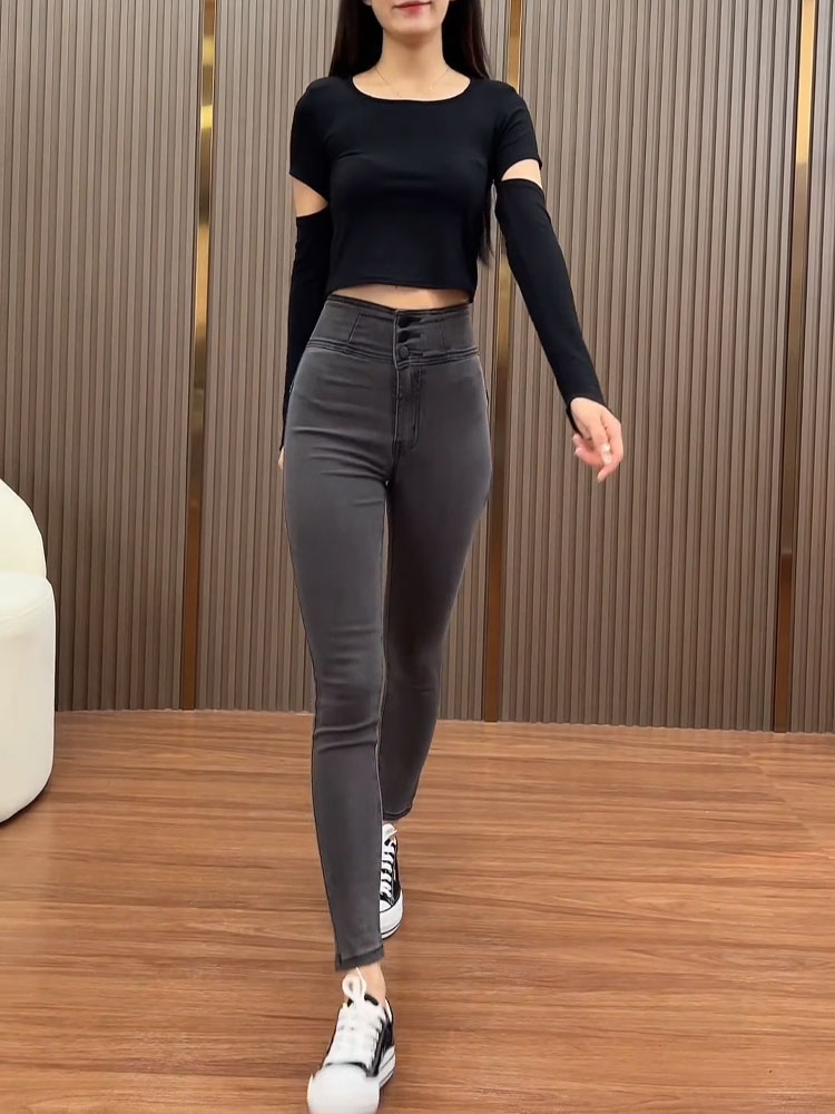 美式提臀高腰牛仔裤显瘦神裤秋冬加绒铅笔裤介绍