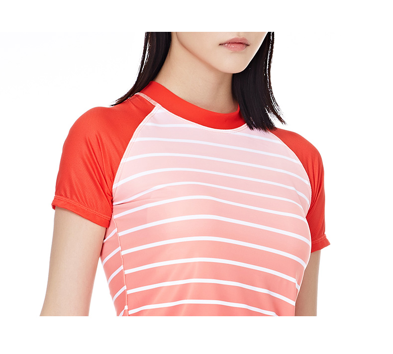 Li Ning chia áo tắm thể thao nữ ngực nhỏ bảo thủ ngắn tay mảnh mai che bụng võ sĩ sinh viên Hàn Quốc áo tắm mùa xuân nóng bikini 2 mảnh màu đỏ