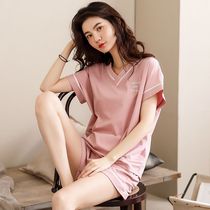 Summer pure cotton pyjamas womens short sleeves shorts 2021 New leisure can come out of the door wearing home two sets