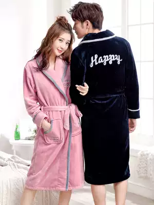 Winter coral velvet robes couples autumn and winter ladies nightdresses thickened extended flannel men's soil bathrobe pajamas