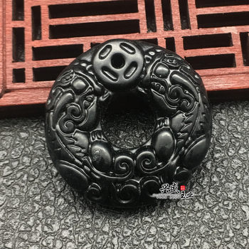Natural peace buckle pendant for men and women carved dark green jade